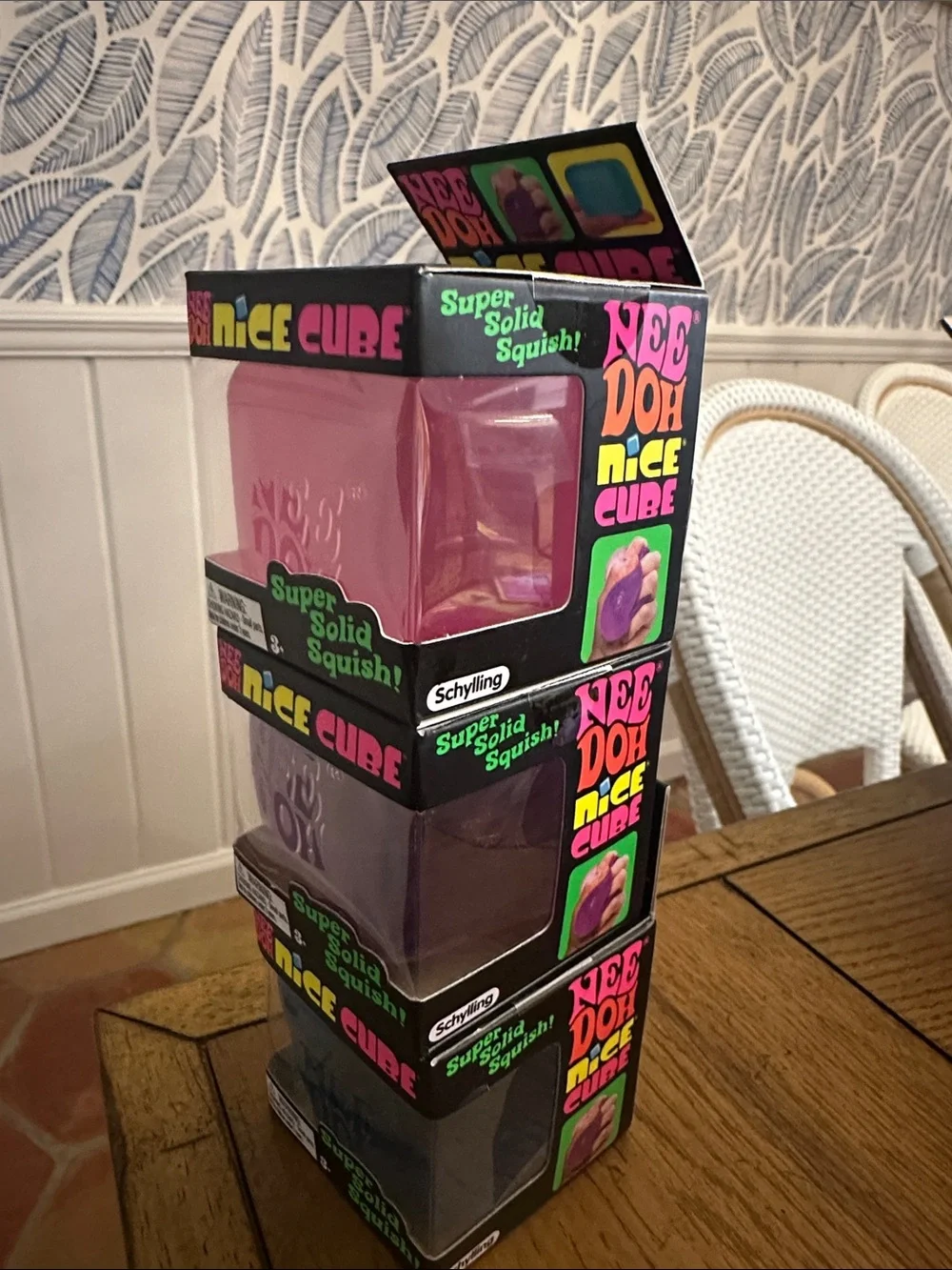 Schylling NeeDoh Nice Cube Super Solid Squish - Pink, Purple, Blue (3 Total)
